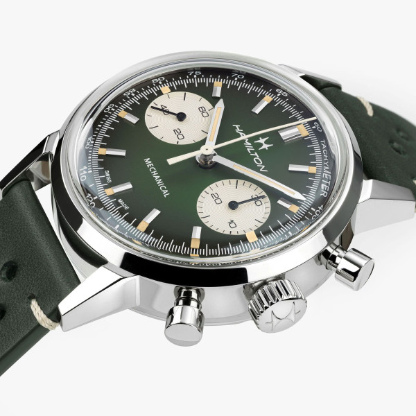 Montre Hamilton American Classic Intra-Matic Chronographe H Cadran Vert Bracelet Cuir 40mm