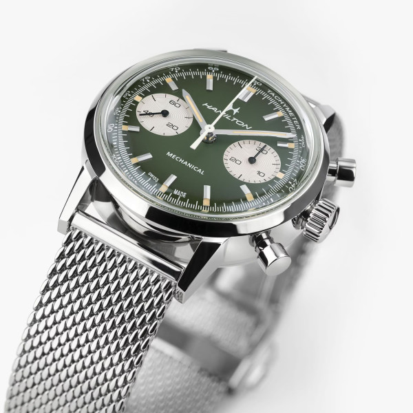 Montre Hamilton American Classic Intra-Matic Chronographe H Cadran Vert Bracelet Cuir 40mm