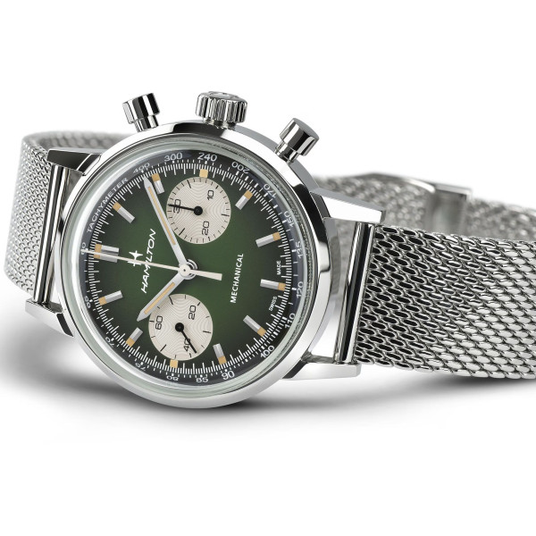 Montre Hamilton American Classic Intra-Matic Chronographe H Cadran Vert Bracelet Cuir 40mm