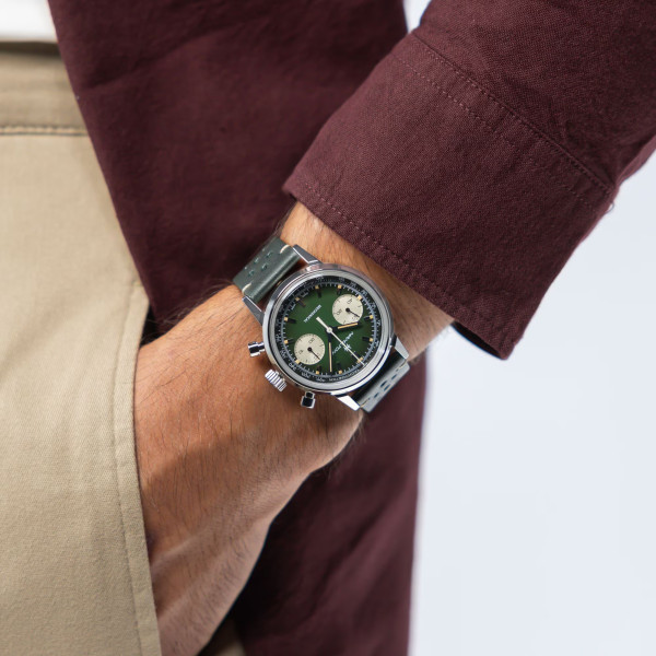 Montre Hamilton American Classic Intra-Matic Chronographe H Cadran Vert Bracelet Cuir 40mm