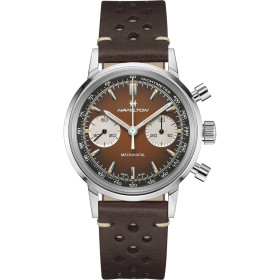 Montre Hamilton American Classic Intra-Matic Chronographe H Cadran Brun Bracelet Cuir 40mm