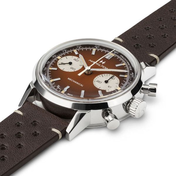 Montre Hamilton American Classic Intra-Matic Chronographe H Cadran Brun Bracelet Cuir 40mm