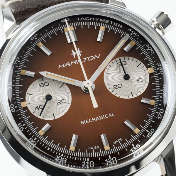 Montre Hamilton American Classic Intra-Matic Chronographe H Cadran Brun Bracelet Cuir 40mm