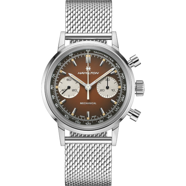 Montre Hamilton American Classic Intra-Matic Chronographe H Cadran Brun Bracelet Cuir 40mm