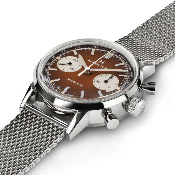 Montre Hamilton American Classic Intra-Matic Chronographe H Cadran Brun Bracelet Cuir 40mm