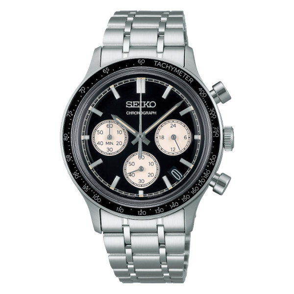 Montre Seiko Sport SSB419P1 Quartz Chronographe Cadran Noir Bracelet Acier
