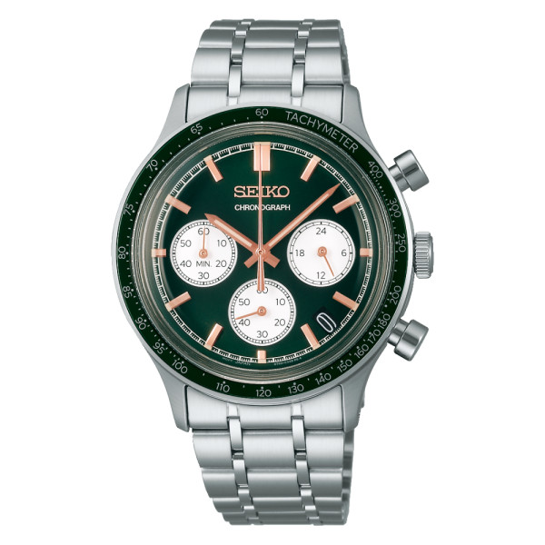 Montre Seiko Sport SSB419P1 Quartz Chronographe Cadran Vert Bracelet Acier