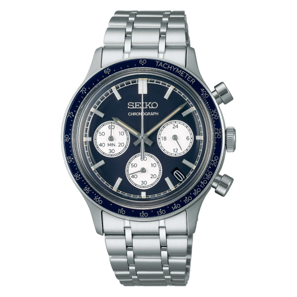 Montre Seiko Sport SSB419P1 Quartz Chronographe Cadran Bleu Bracelet Acier