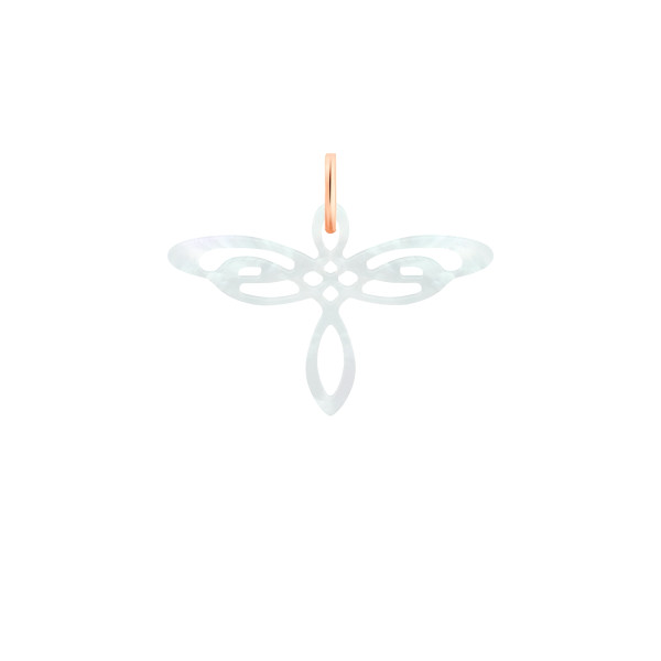 Pendentif Ginette NY White Mop Dragonfly Charm Or Rose Nacre Blanche