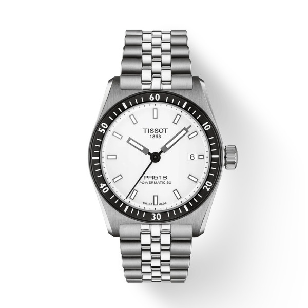 Montre Tissot PR516 38mm Automatique Cadran Blanc Bracelet Acier