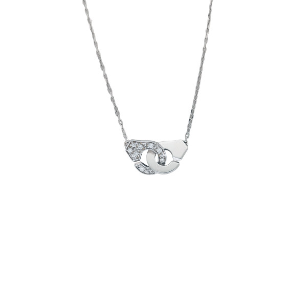 Collier Occasion Dinh Van Menottes R8 Or Blanc 1/2 Diamants