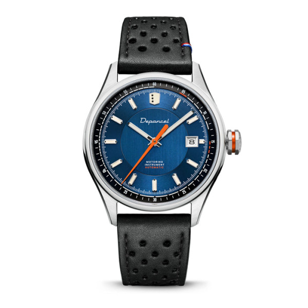 Montre Depancel Autosport Date Cadran Bleu Bracelet Racing Noir