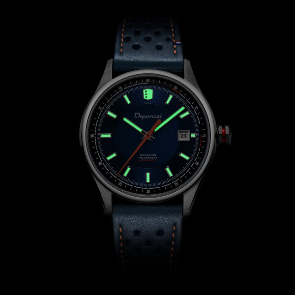 Montre Depancel Autosport Date Cadran Bleu Bracelet Racing Noir