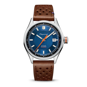 Montre Depancel Autosport Date Cadran Bleu Bracelet Racing Marron