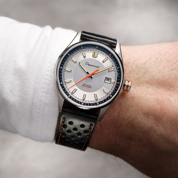 Montre Depancel Autosport Date Cadran Silver Bracelet Racing Marron