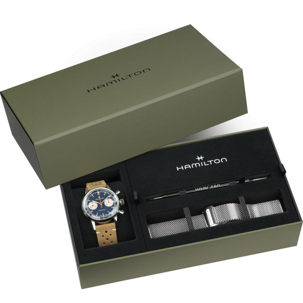 Montre Hamilton American Classic Intra-Matic Chronographe H Cadran Bleu Bracelet Cuir 40mm