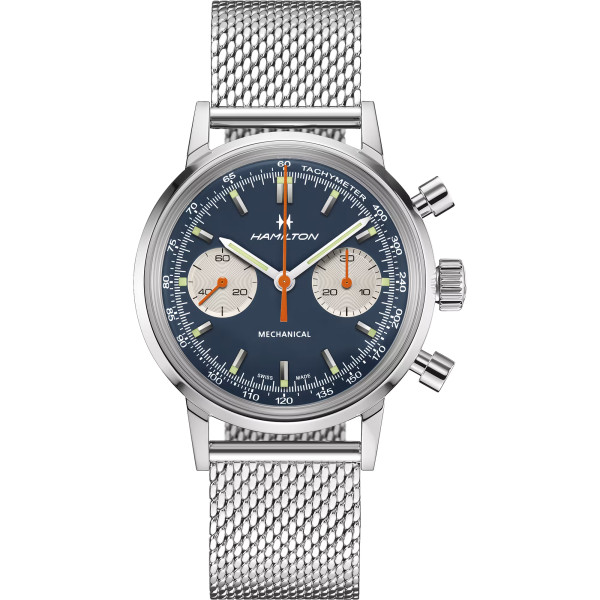 Montre Hamilton American Classic Intra-Matic Chronographe H Cadran Bleu Bracelet Cuir 40mm