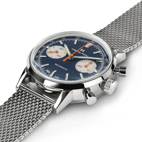 Montre Hamilton American Classic Intra-Matic Chronographe H Cadran Bleu Bracelet Cuir 40mm