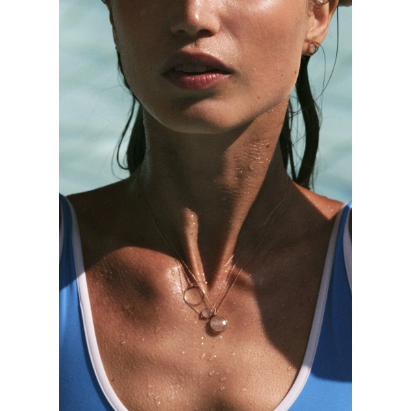 Collier Ginette NY Pixie Ever Disc On Chain Or Rose Pierre de Lune Blanche