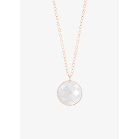 Collier Ginette NY Jumbo Pixie Ever White Moonstone Disc On Chain Or Rose Pierre de Lune