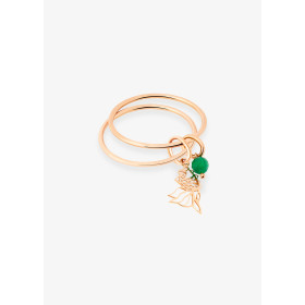 Bague Ginette NY Green Agate And Goldfish Double Circle Ring Or Rose