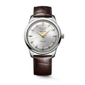 Montre Longines Conquest heritage 40 mm Automatique Cadran Argenté Bracelet Cuir d'alligator