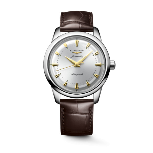Montre Longines Conquest heritage 40 mm Automatique Cadran Argenté Bracelet Cuir d'alligator