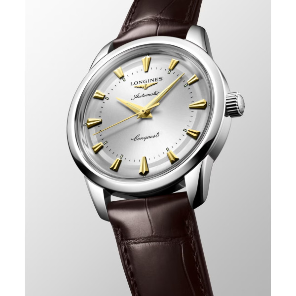 Montre Longines Conquest heritage 40 mm Automatique Cadran Argenté Bracelet Cuir d'alligator