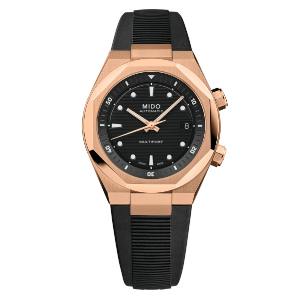 Montre Mido Multifort 8 Two Crowns Cadran Noir Bracelet Caoutchouc