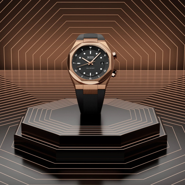 Montre Mido Multifort 8 Two Crowns Cadran Noir Bracelet Caoutchouc