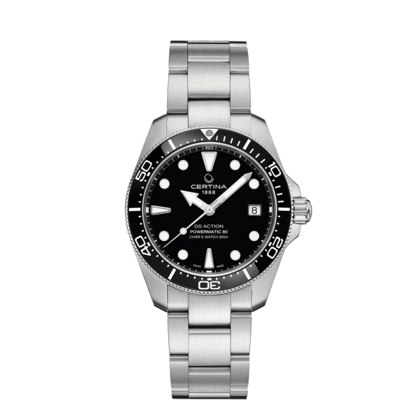 Montre Certina DS Action Diver 38mm Powermatic 80 Cadran Noir Bracelet Acier inoxydable