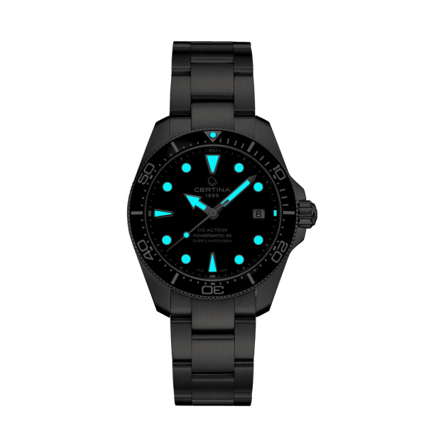 Montre Certina DS Action Diver 38mm Powermatic 80 Cadran Noir Bracelet Acier inoxydable