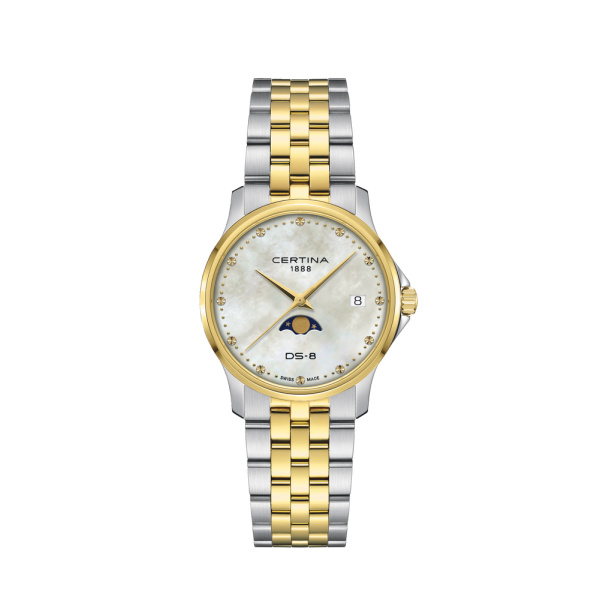 Montre Certina DS-8 Moonphase Lady Cadran Nacre Bracelet PVD,Acier inoxydable