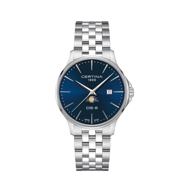 Montre Certina DS-8 Moonphase Gent Cadran Bleu Bracelet Acier inoxydable