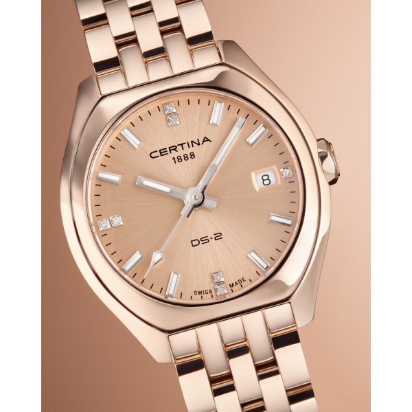 Montre Certina DS-2 Lady Cadran Champagne / Doré Bracelet PVD,Acier inoxydable
