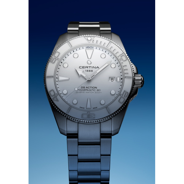 Montre Certina DS Action Diver 40.5mm Powermatic 80 Cadran Blanc Bracelet Acier inoxydable