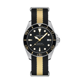 Montre Certina DS Action Diver 40.5mm Powermatic 80 Cadran Noir Bracelet NATO,Synthétique