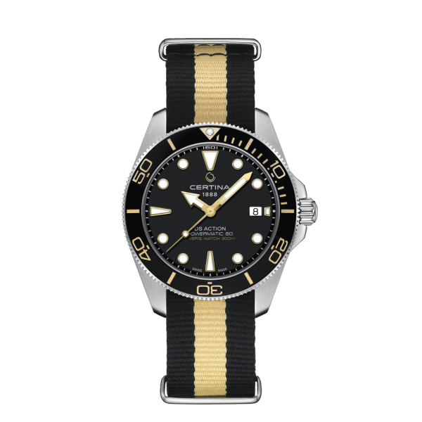 Montre Certina DS Action Diver 40.5mm Powermatic 80 Cadran Noir Bracelet NATO,Synthétique
