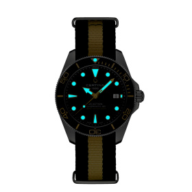 Montre Certina DS Action Diver 40.5mm Powermatic 80 Cadran Noir Bracelet NATO,Synthétique