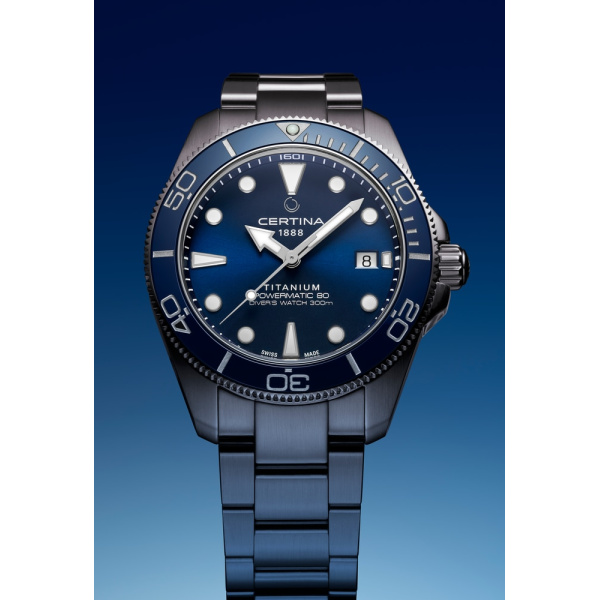 Montre Certina DS Action Diver 40.5mm Powermatic 80 Cadran Bleu Bracelet Titane