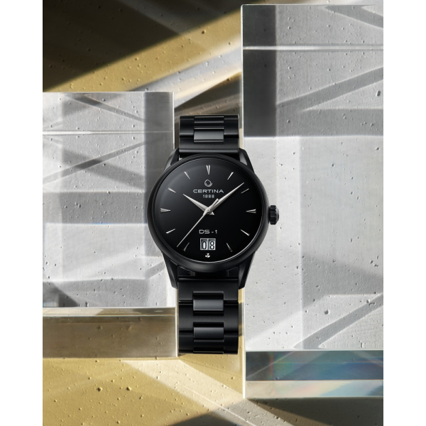 Montre Certina DS-1 Big Date Powermatic 80 Cadran Noir Bracelet PVD,Acier inoxydable