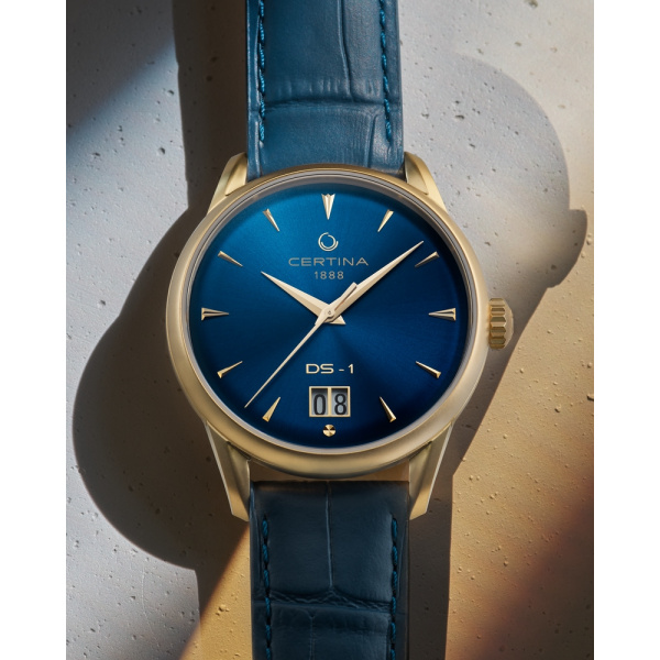 Montre Certina DS-1 Big Date Powermatic 80 Cadran Bleu Bracelet Acier inoxydable,Cuir