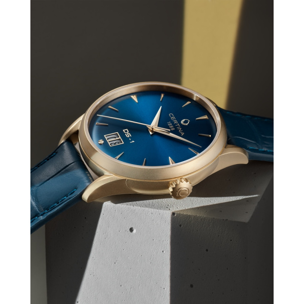 Montre Certina DS-1 Big Date Powermatic 80 Cadran Bleu Bracelet Acier inoxydable,Cuir