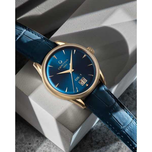 Montre Certina DS-1 Big Date Powermatic 80 Cadran Bleu Bracelet Acier inoxydable,Cuir