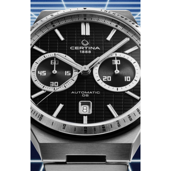 Montre Certina DS-7 Chrono Auto Cadran Noir Bracelet Acier inoxydable