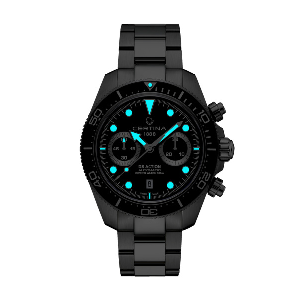 Montre Certina DS Action Diver Chrono Cadran Noir Bracelet Acier inoxydable