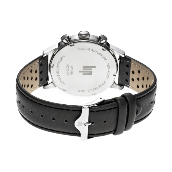 Montre LIP Rallye Méca Quartz Chronographe 40 mm Cadran blanc Bracelet cuir lisse