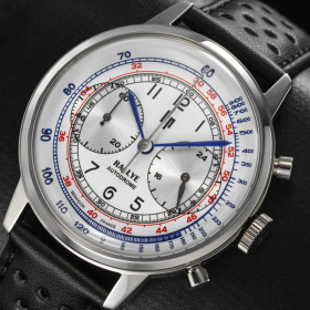 Montre LIP Rallye Méca Quartz Chronographe 40 mm Cadran blanc Bracelet cuir lisse