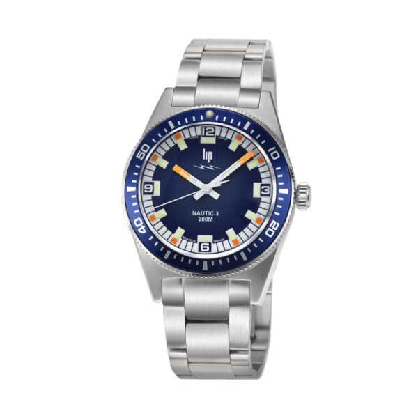 Montre LIP Nautic 3 Quartz 200 M 39 MM Cadran bleu Bracelet Acier Inoxydable