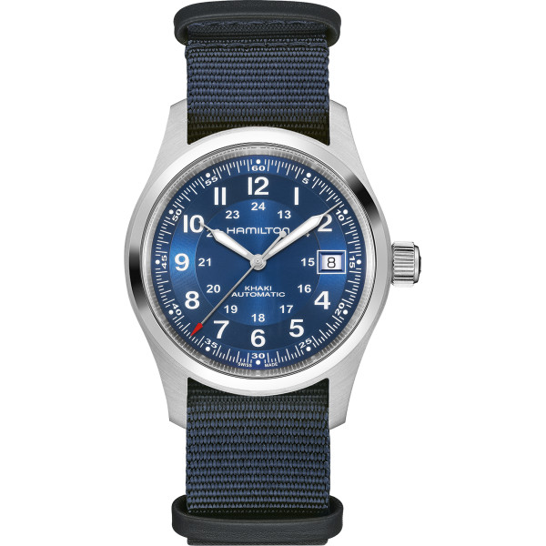 Montre Hamilton Khaki Field Auto 38mm Cadran Bleu Bracelet Textile